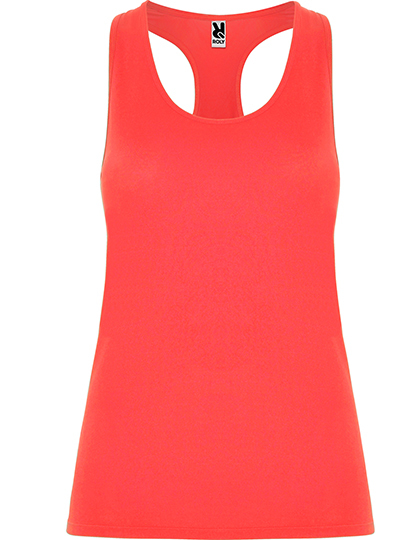 RY6656_Coral | fil - magic Stickerei Berther Bright coral women's athletic tank top with a racerback, front view
