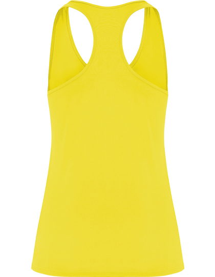 RY6656_Yellow_Back | fil - magic Stickerei Berther Bright yellow sleeveless racerback tank top on a white background.